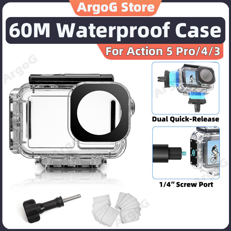 Ốp Chống Thấm Nước ArgoG Cho DJI Action 5 Pro / 4 / 3 60M Vỏ Chống Thấm Nước Với Quick-Release Mount