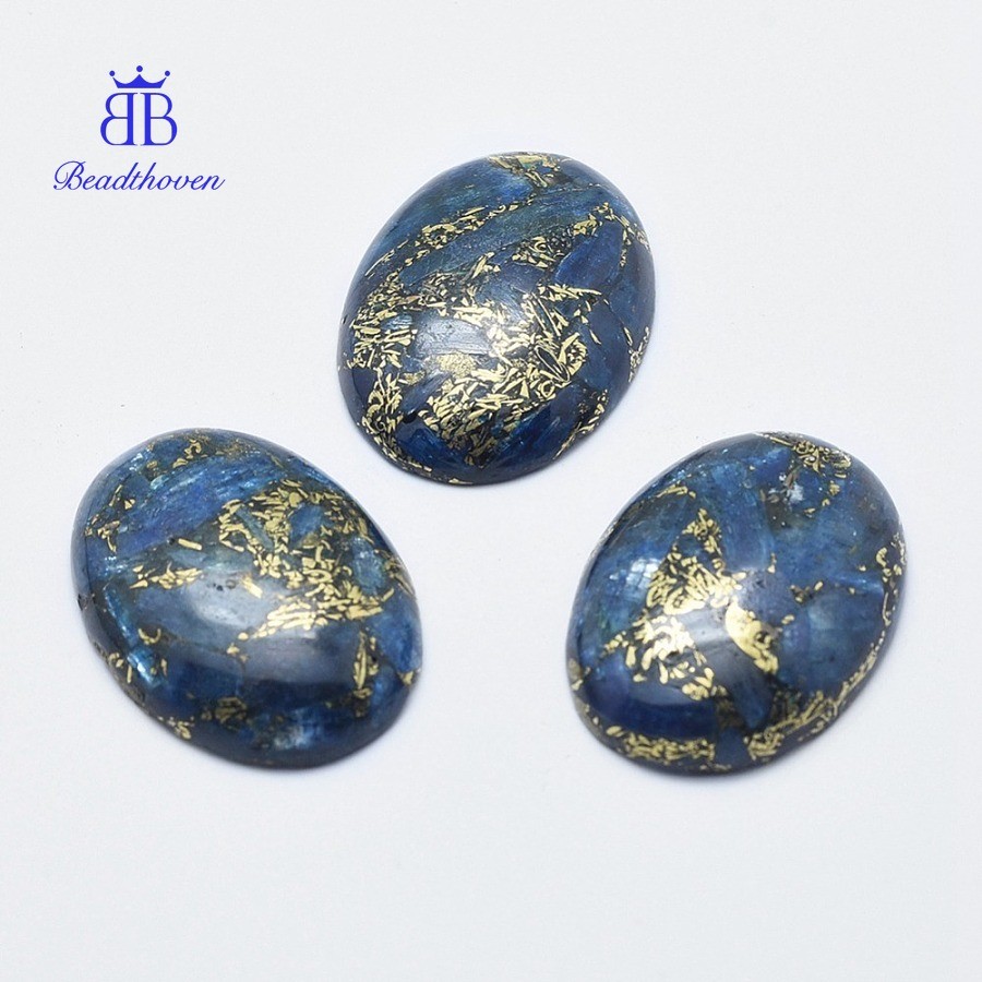 1 Kyanite / Cyanite / Disthene Cabochons với đường vàng Hình bầu dục phẳng 30x22x6mm