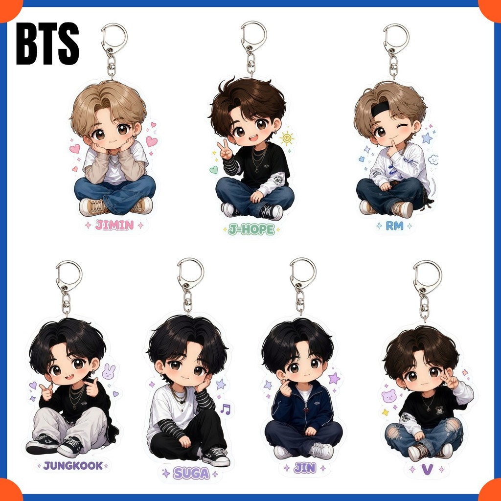 KPOP BTS Hoạt Hình Dễ Thương Acrylic Móc Khóa JK V JIMIN RM JIN SUGA JOPE ARMY Fan Merch
