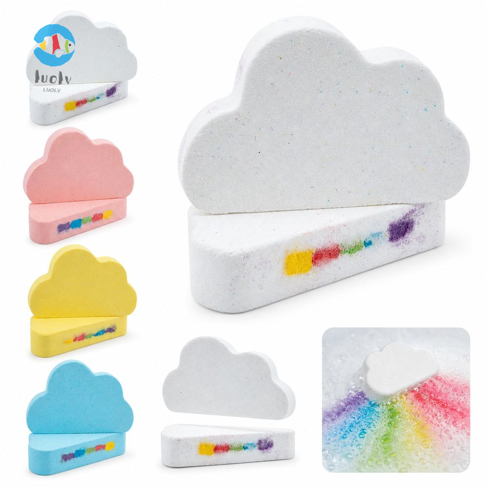 LUOLUVO Rainbow Cloud Bath Ball, Handmade Cloud Shaped Bath Fizzers, Rainbow Color Cascade Hòa tan F