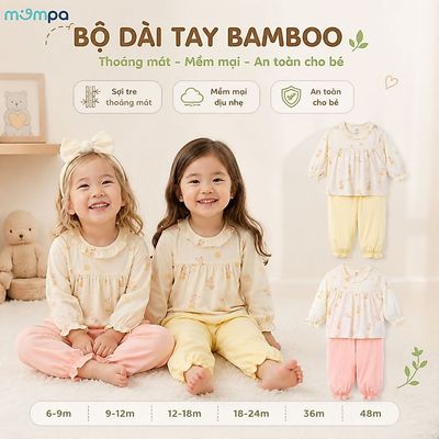 Bộ dài tay cho bé Mompa 6 tháng - 4 tuổi vải Sợi tre Bamboo mềm mại thoáng khí co giãn MP 0562