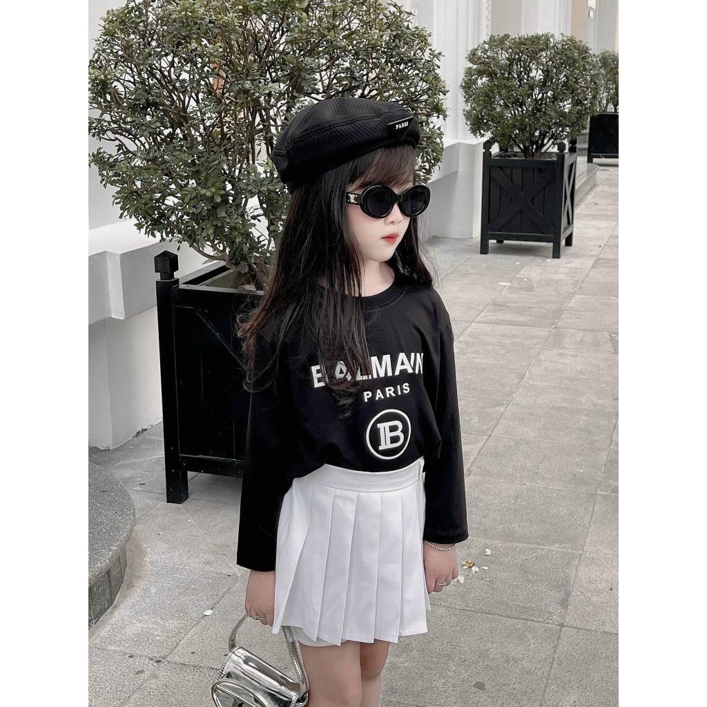 sét thun dài tay balmain + chân váy bé gái, sét chân váy cho bé