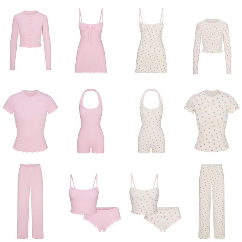 SKIMS European and American style sexy Valentine's Day floral hollow-out cotton set