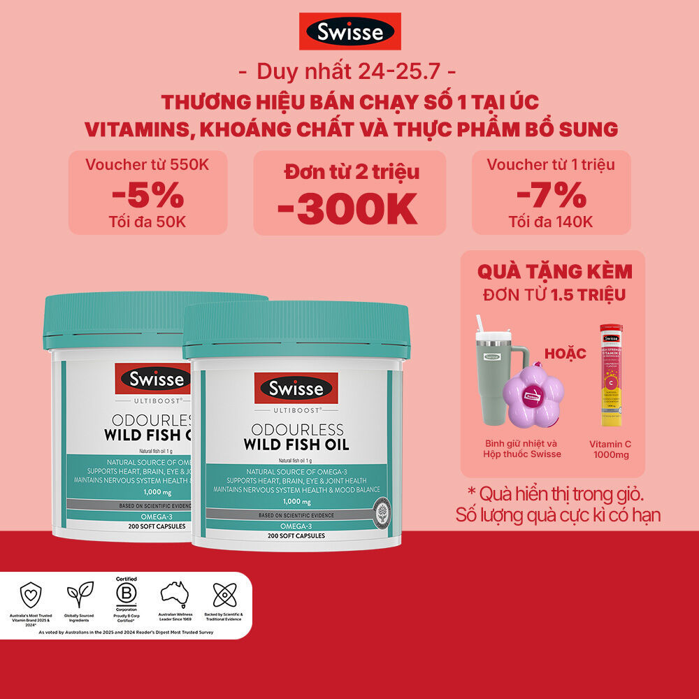 SWISSE x HANNAH - Viên dầu cá Swisse Ultiboost Odourless Wild Fish Oil 1000mg