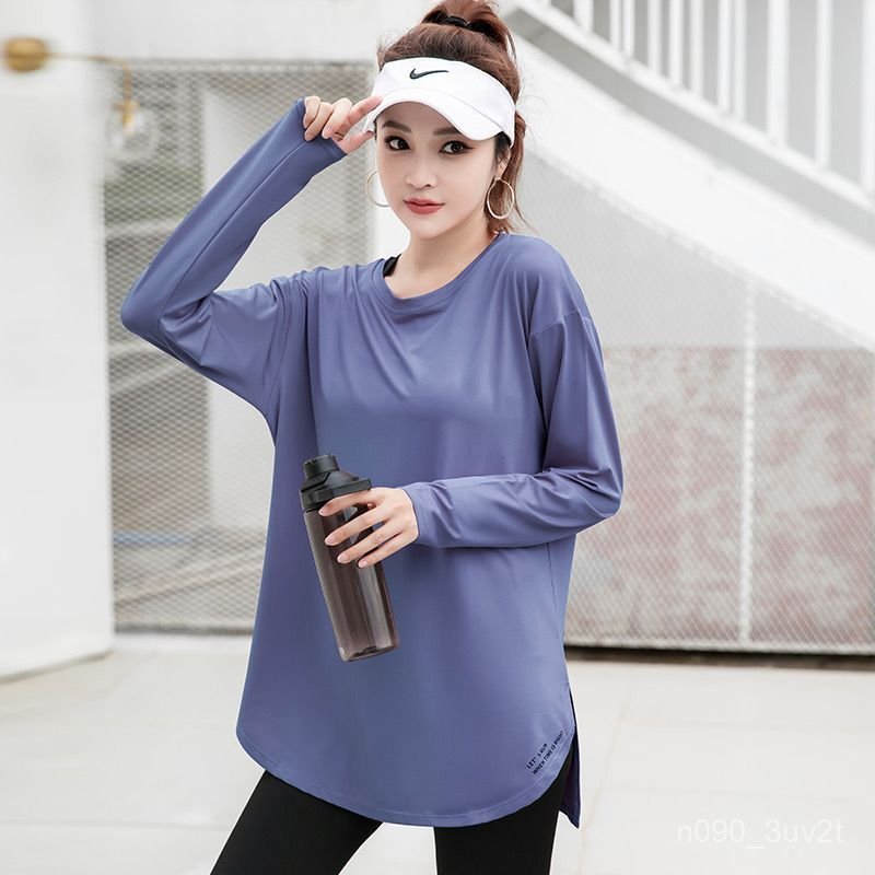 Áo tập yoga nữ tay dài vải nhanh khô dáng rộng tập pilates thể dục thẩm mỹ bộ đồ tập gym lớn