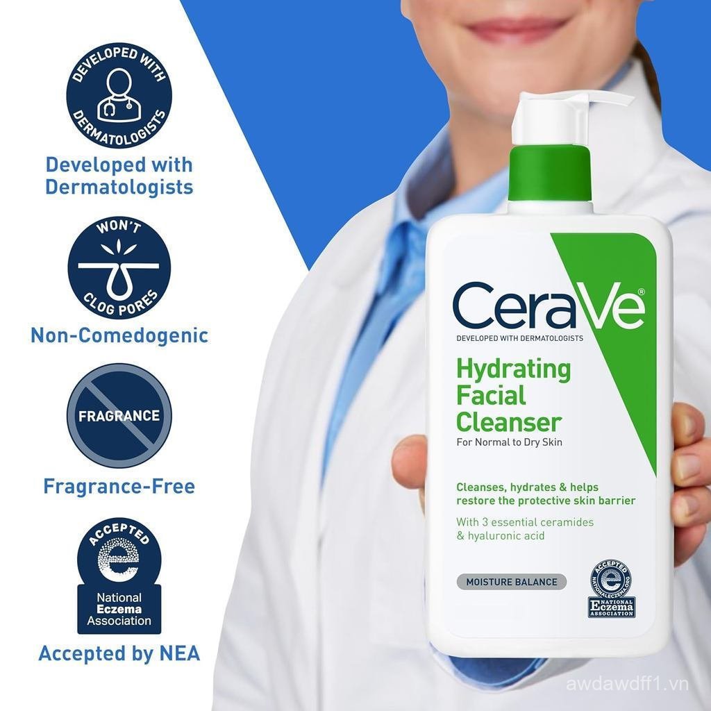 Sữa Rửa Mặt Dưỡng Ẩm CeraVe, Sữa Rửa Mặt Dưỡng Ẩm Cho Da Khô, Chứa Axit hyaluronic + Ceramide + Glyc
