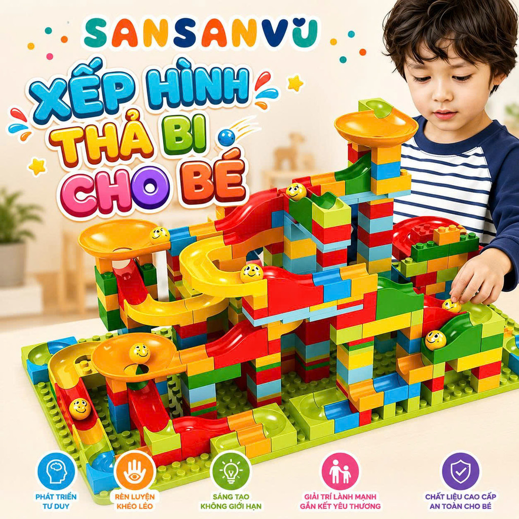Bộ đồ chơi xếp hình bi tháp bi lăn 170/340 chi tiết cho bé đồ chơi lắp ráp đường ống cầu trượt bóng 
