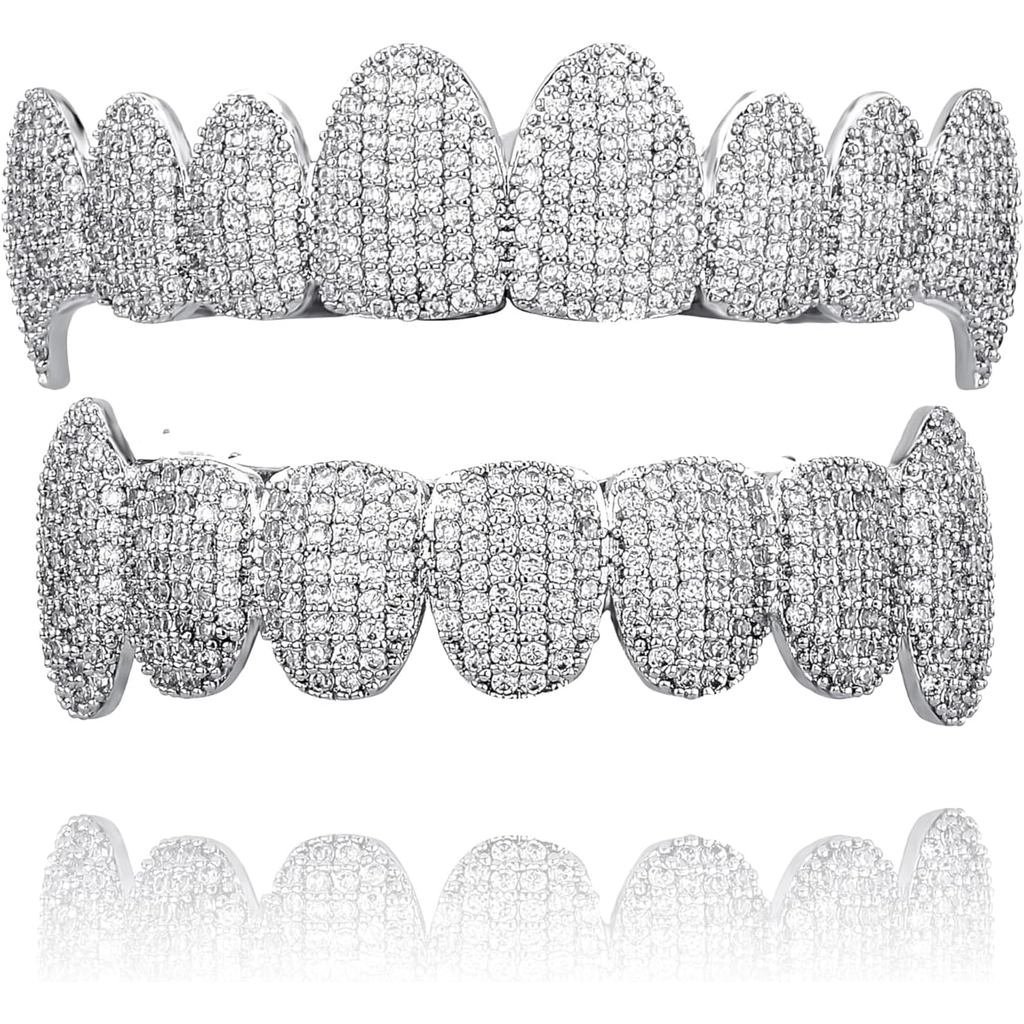 TOPGRILLZGrillzVamireTeeth-GrillsforYourTeethGrillzforWomenMen18KGold-PlatedIcedoutCZFangsHipHopRapp