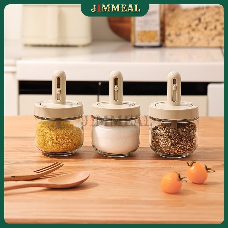 [Bao Vỡ] Hũ Thủy Tinh Đựng Gia Vị Có Thìa Điều Chỉnh Ngắn Dài JIMMEAL Chống Ẩm, Cháy Nước 300ml