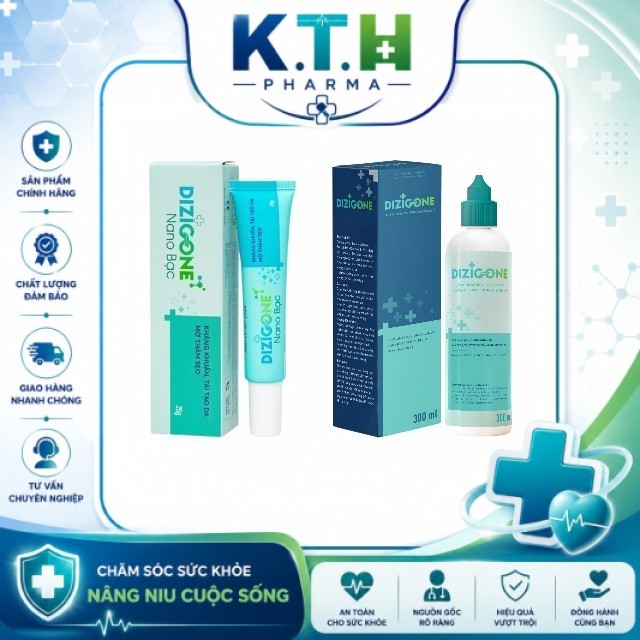Combo DIZIGONE Kháng Khuẩn & Chăm Sóc Da Toàn Diện - Kem Nano Bạc Dizigone 25g + Dung Dịch Kháng Khu