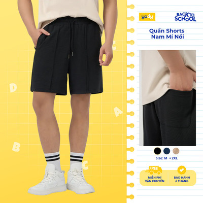 Quần short nam YODY quần đùi vải cotton phom relax thoải mái, phối mí nổi, cạp chun MCJT25S031