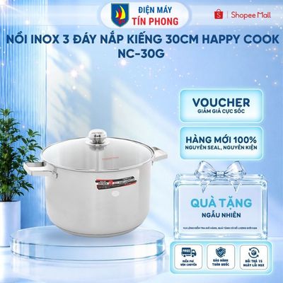 [KOL - KOC] Nồi inox 3 đáy nắp kiếng 30cm Happy Cook NC-30G - Dùng tất cả loại bếp - Hàng chính hãng