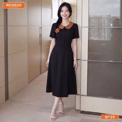 Đầm thiết kế BEMINE cổ sen phối hoa dáng chữ A phù hợp đi làm-B719