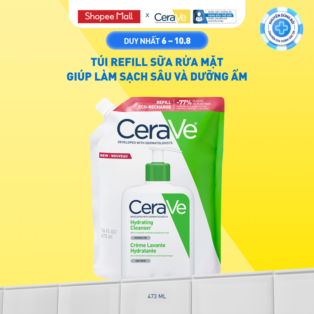 Túi refill sữa rửa mặt giúp làm sạch sâu và dưỡng ẩm Cerave Hydrating Cleanser 473ML