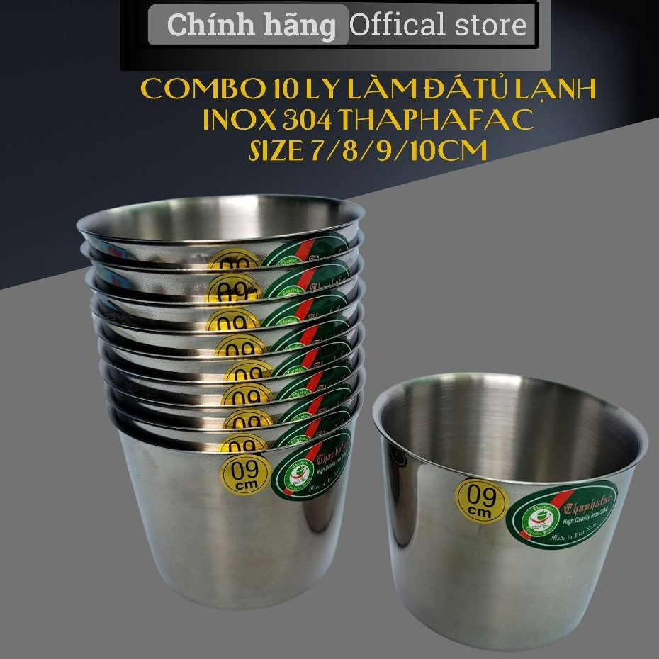 Ly Làm Đá Inox 304 Thaphafac, Cốc Inox Cao Cấp Dùng Tủ Lạnh, Combo 10 ly – Size 7/8/9/10cm