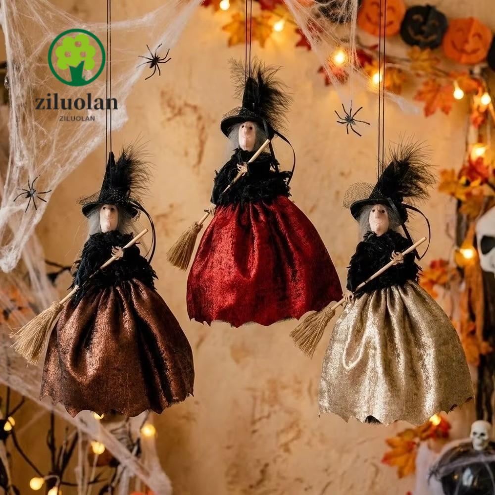 Mặt dây chuyền phù thủy ZUOLAN Halloween, Mặt dây chuyền trang trí phù thủy thiết kế lông vũ thủ côn