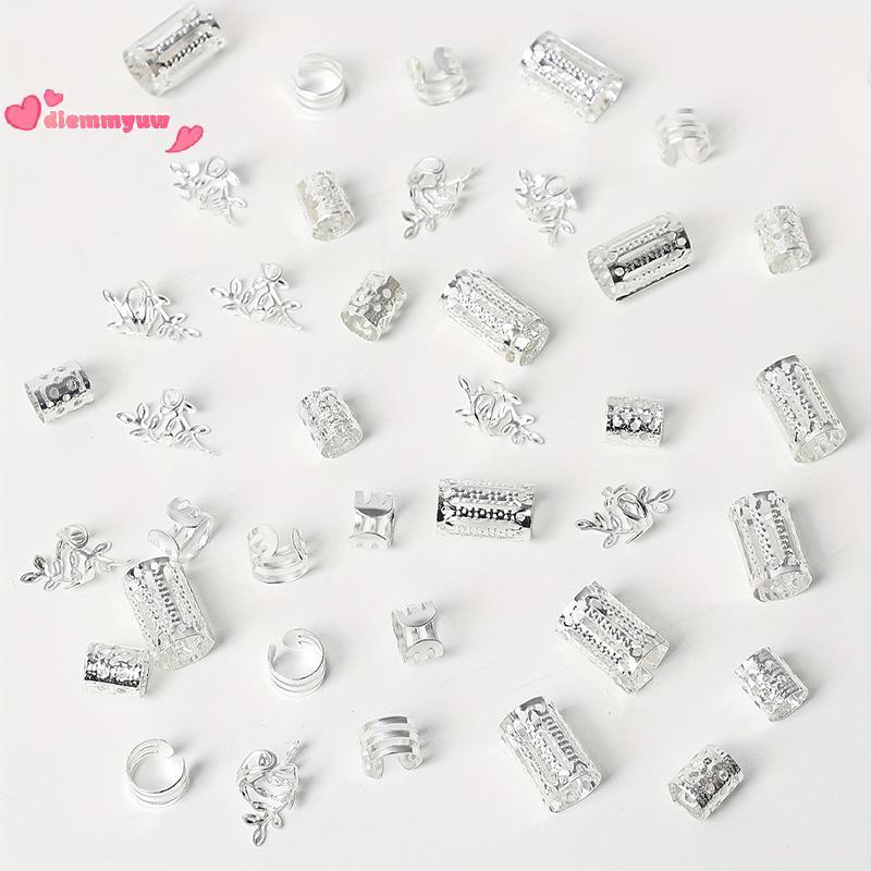 40pcs Vintage Vàng Bạc Hollow tóc Cuff Nhẫn braids tóc Phụ Kiện Set