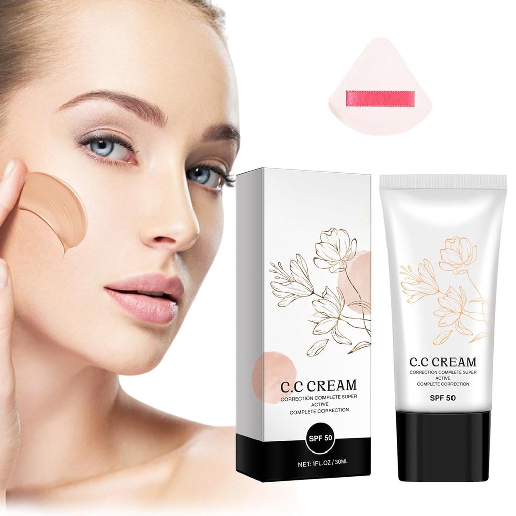 Korean Cc Cream Self Adjusting for Mature Skin, Cc Cream Tinted Moisturizer with Spf 50 Full Coverag
