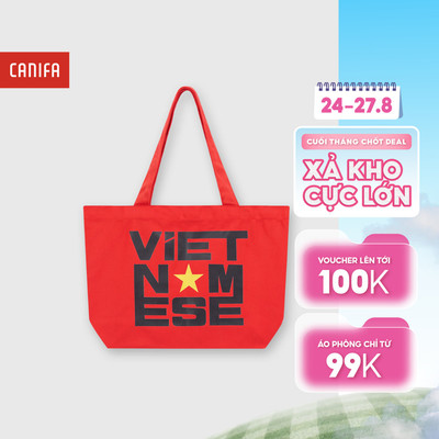 Túi tote canvas in họa tiết Việt Nam, túi tote yêu nước có cúc bấm CANIFA 5AB26S004