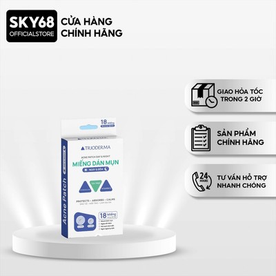 Miếng Dán Mụn Trioderma Mỏng Nhẹ, Hút Mụn Sạch, Giảm Thâm, Ngăn Bụi Bẩn, Làm Dịu Da Acne Patch Day & Night 18 Miếng
