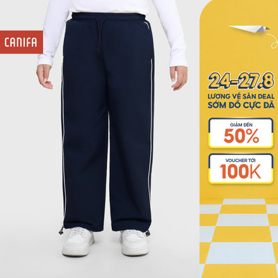 Quần dài active bé trai CANIFA ống rộng dây rút bo ống phối line 2BP25W001