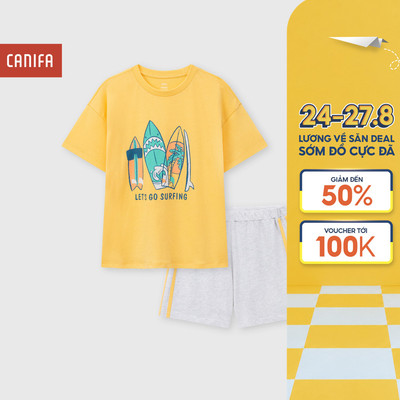 Bộ quần áo bé trai CANIFA mặc nhà chất liệu cotton mềm mát đạt chứng chỉ OEKO-TEX có hình in 2LS26S007