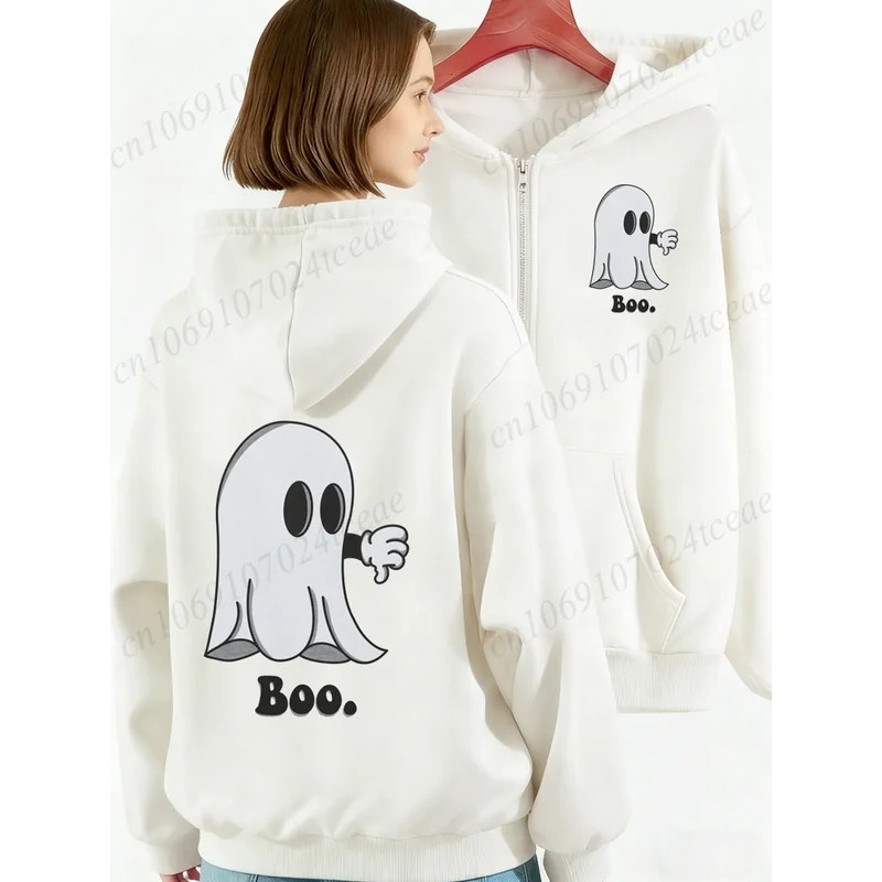 Áo hoodie Ghost Boo Zip Up, Áo nỉ Halloween hợp thời trang, Sarcastic Ghost Thiết kế đồ họa Zip Up Á