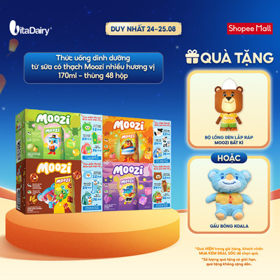 [THÙNG 48 HỘP] Thức uống dinh dưỡng Moozi có thạch nhiều vị (kẹo nho, cam đào, dưa lưới, socola lúa mạch) - 170ml