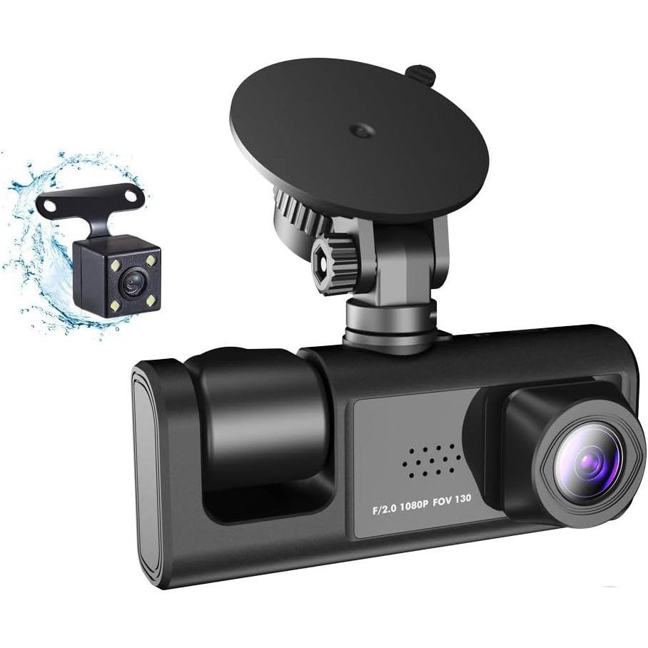 Shkalacar 3 Channel Dash Cam WIFI 3 Cameras, Front Rear and Inside, Rearview Mirror Video Recording 