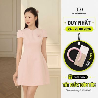 Đầm Cổ Tròn Cutout, Đính Hoa 3D Ngực 1F03.2601. Đầm Nữ Thanh Lịch Dáng  A Dự Tiệc Đi Làm Phong Cách Tiểu Thư JM