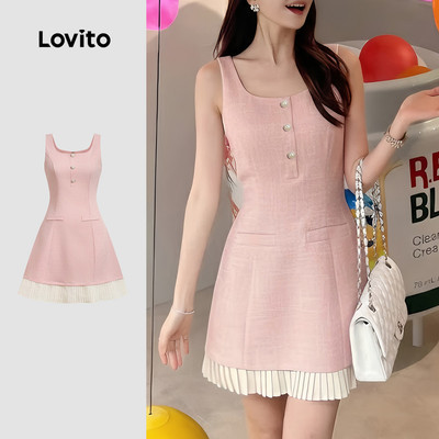 Lovito Đầm thanh lịch giả túi ghép vải có nút phía trước tinh tế mùa xuân/hè màu hồng cho nữ L171ED458