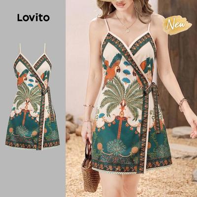(New Arrival) Lovito Váy Boho phong cách dân tộc buộc dây dành cho nữ mùa Xuân/Hè DRB198P1D153