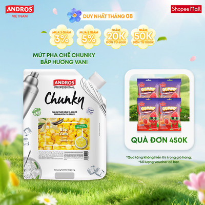 Mứt Pha Chế Bắp & Vani - Có miếng trái cây thật - Nguyên liệu pha chế - ANDROS CHUNKY - 1kg