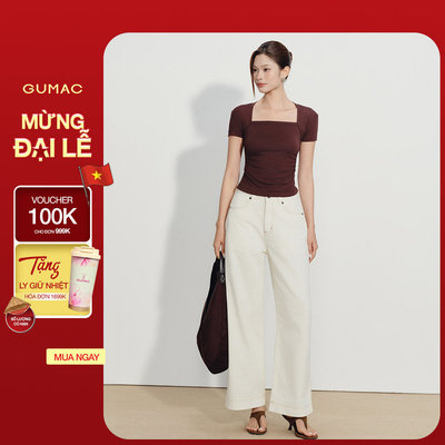 Quần Jean Nữ GUMAC Ống Suông Denim Diễu Chỉ Nổi Thanh Lịch Hiện Đại Phong Cách Hàn Quốc QJG08058