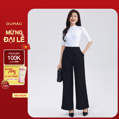 Quần Ống Rộng GUMAC Lưng Liền Chiết Ben Trước Sau Hai Túi Sườn Tiện Lợi Dễ Phối Đồ LQG05066