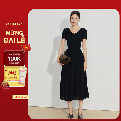 Đầm Nữ GUMAC Form A Xòe Hai Lớp Cổ Tròn Nhún Tùng Tôn Dáng Hiện Đại Thanh Lịch Phù Hợp Đi Làm Đi Tiệc DG08038