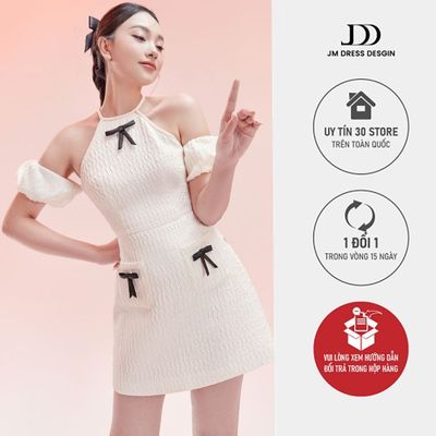 Đầm cổ yếm tay nhún bon 1S01.2401WF, váy đầm thiết kế kiểu dáng cổ yếm tay nhún chất liệu cao cấp thiết kế bởi JM