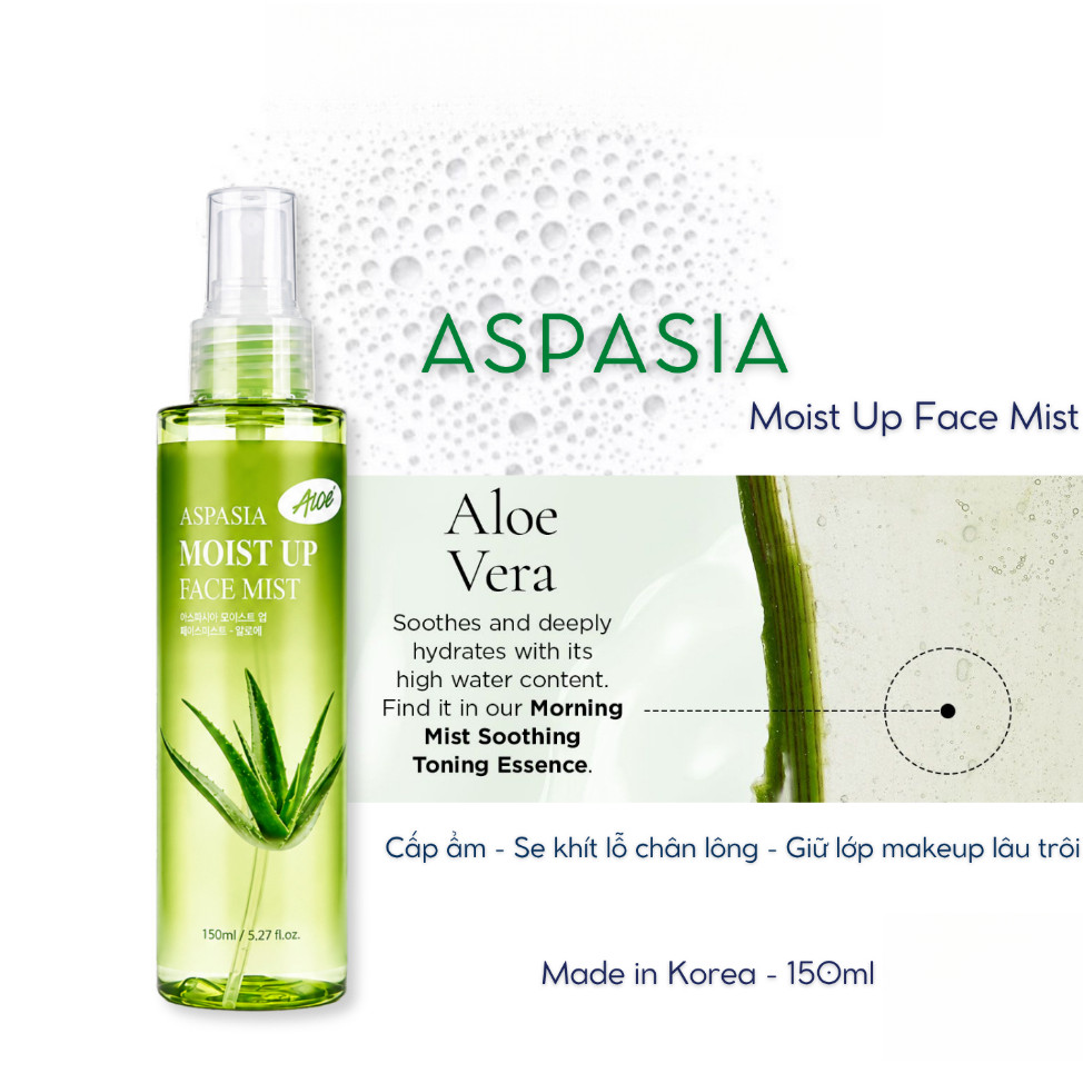 Xịt Khoáng ASPASIA Moist Up Face Mist - Xịt khoáng Nha Đam Apasia Dưỡng ẩm & Khóa nền hiệu quả 105ML