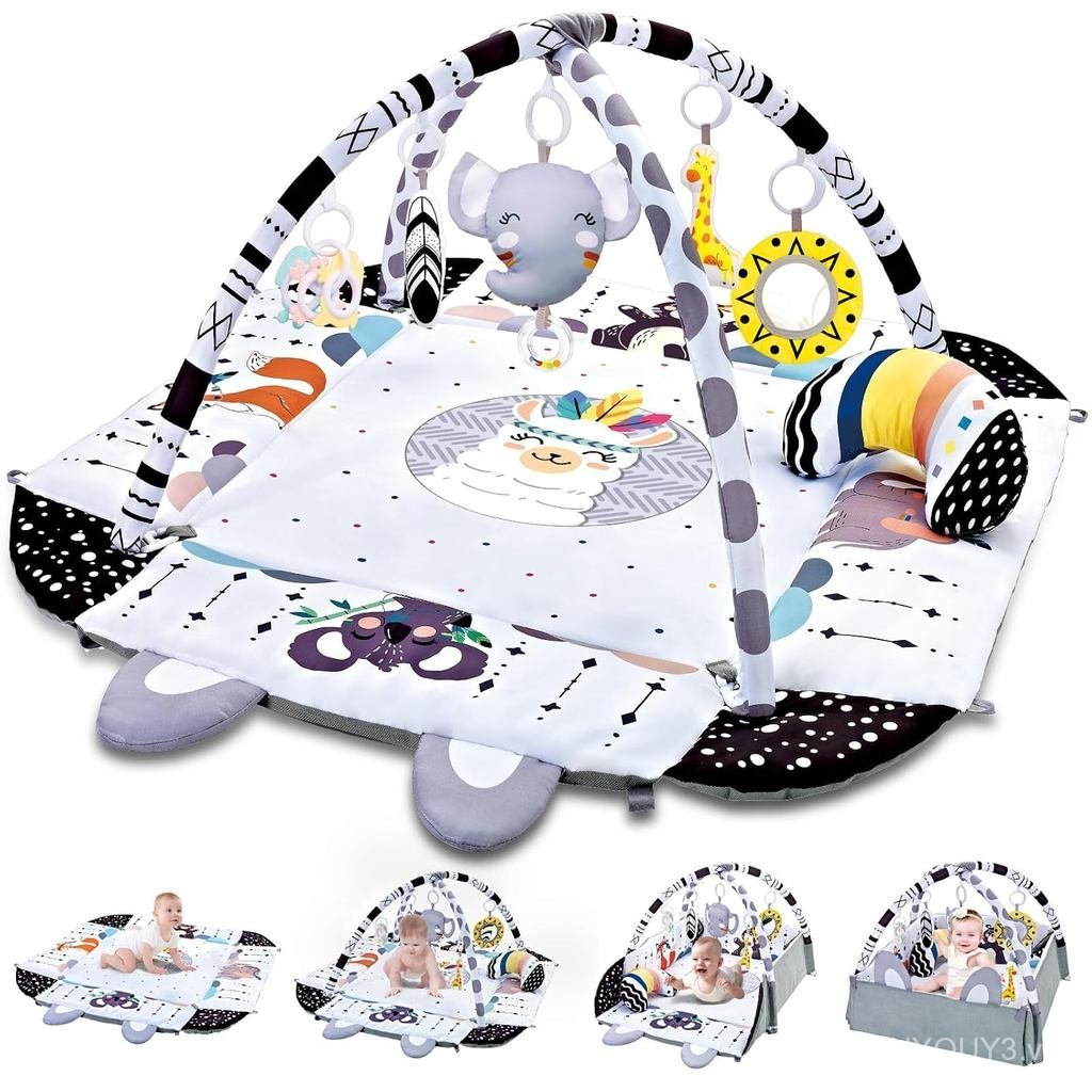 Baby Gym Play Mat, 8-in-1 Tummy Time Mat & Activity Gym, Washable Ball Pit, Infant Play Mat with Det