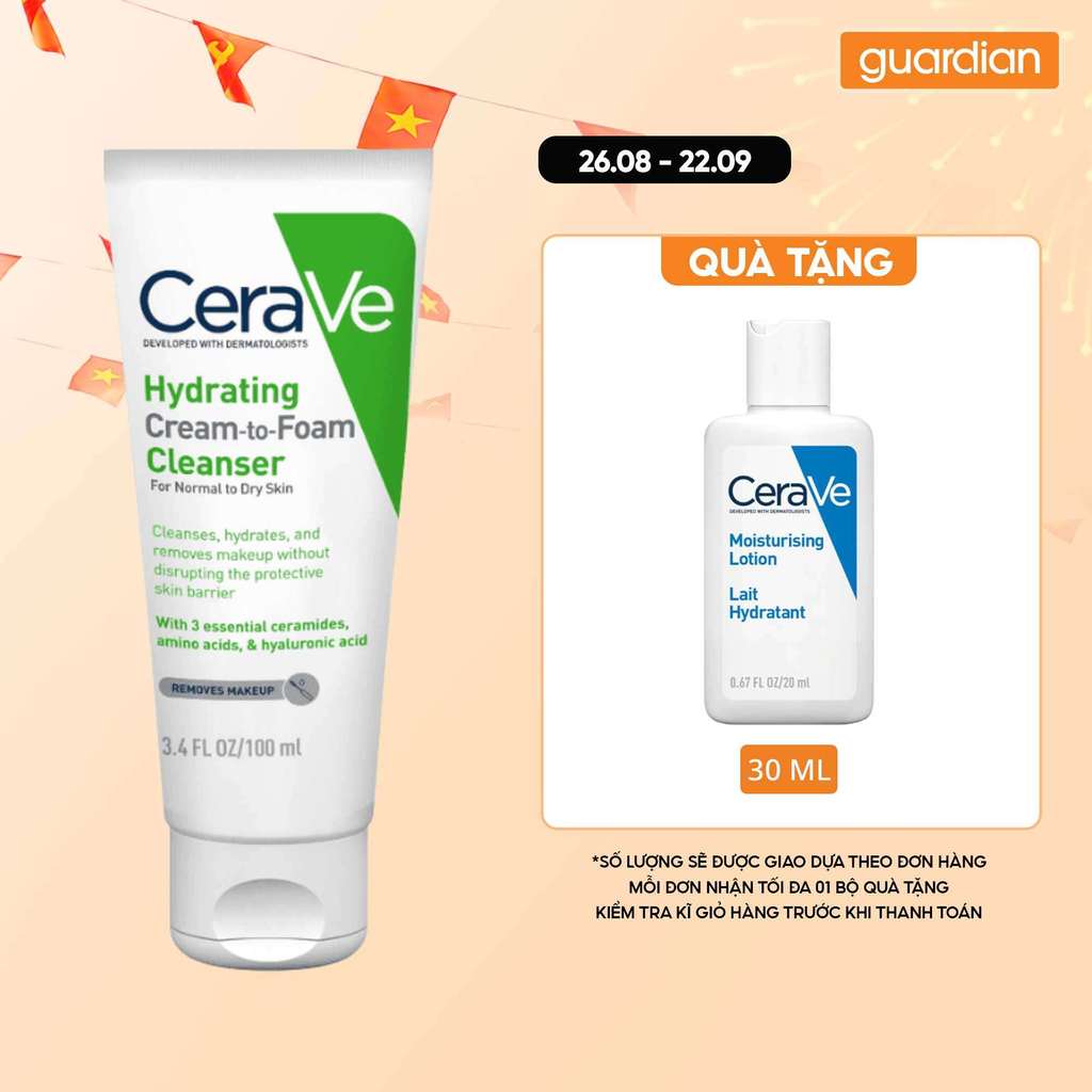 Sữa Rửa Mặt Dạng Kem Tạo Bọt CeraVe Hydrating To Foam 100Ml | Guardian Việt Nam