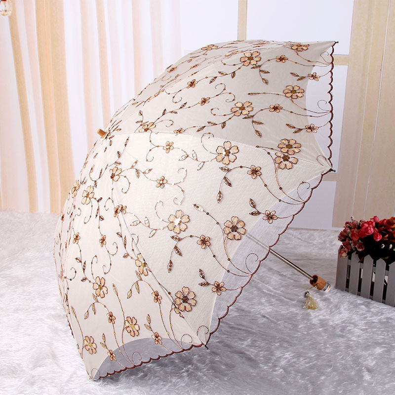 Ô Aurora 80% off H6207 Phủ Đen Chống Tia UV Hoa Văn Thêu Hai Lớp Khung Xương Hổ