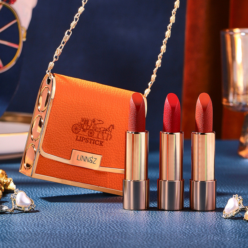 Hàng sẵn có Lin Orange Beauty of People Silk Matte Soft Gloss Tricolor Lipstick Matte Matte Dưỡng ẩm