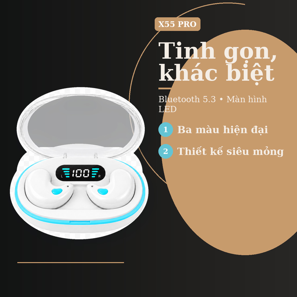 Tai nghe Mini X55 PRO Bluetooth 5.3 X55 Stereo HIFI 9D Hiệu ứng âm thanh Giảm tiếng ồn