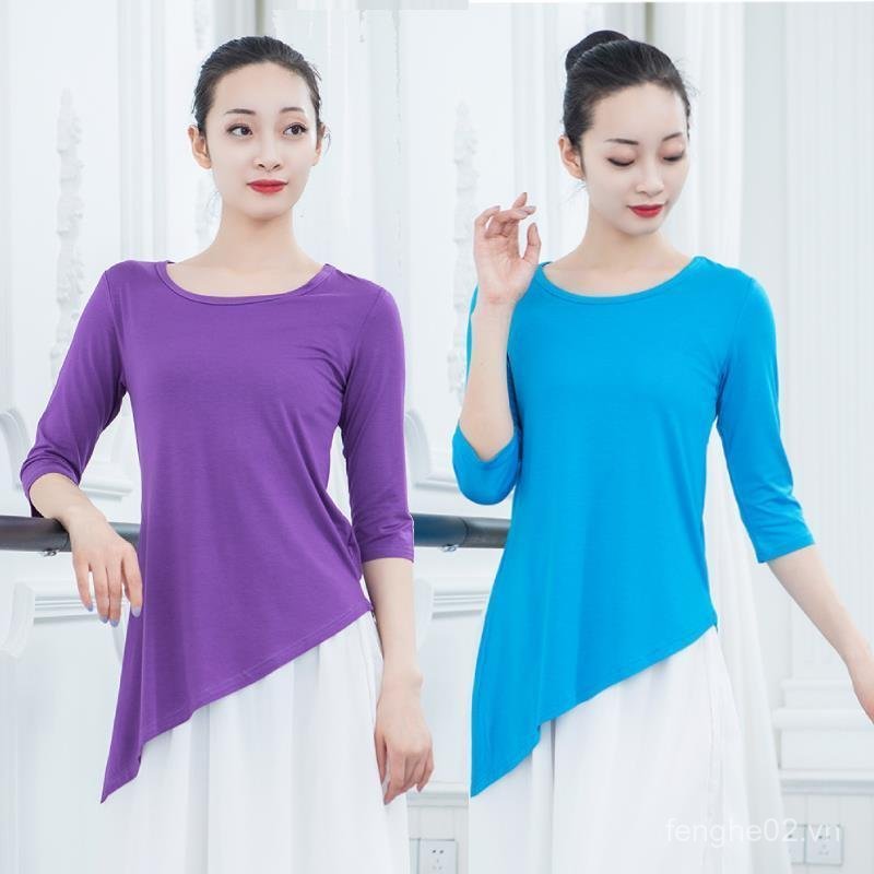 Modal Bevel Dance Practice Quần áo Body Slim-fit Mid-sleeve Modern Dance Top Áo thun Yoga cổ điển VP