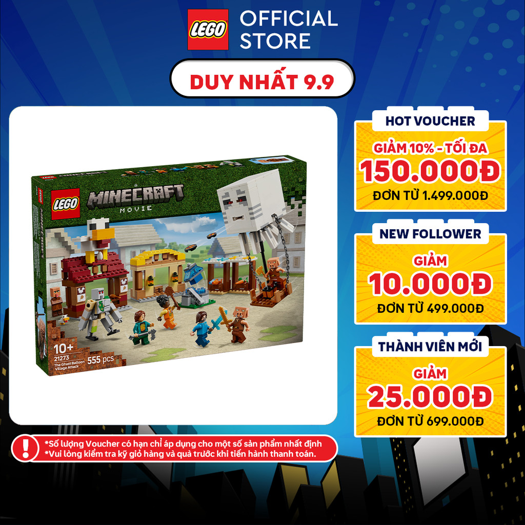 LEGO MINECRAFT 21273 Bộ Lắp Ráp Cuộc Tấn Công Làng Bằng Khinh Khí Cầu Của Ghast (555 chi tiết)