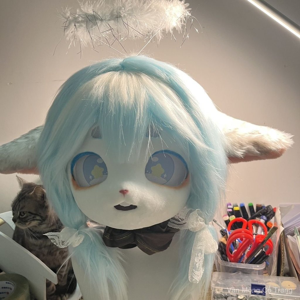 Đầu thú kig cosplay chú cừu bông, trang phục thú fursuit furry, đồ hóa trang Lolita, mềm mại