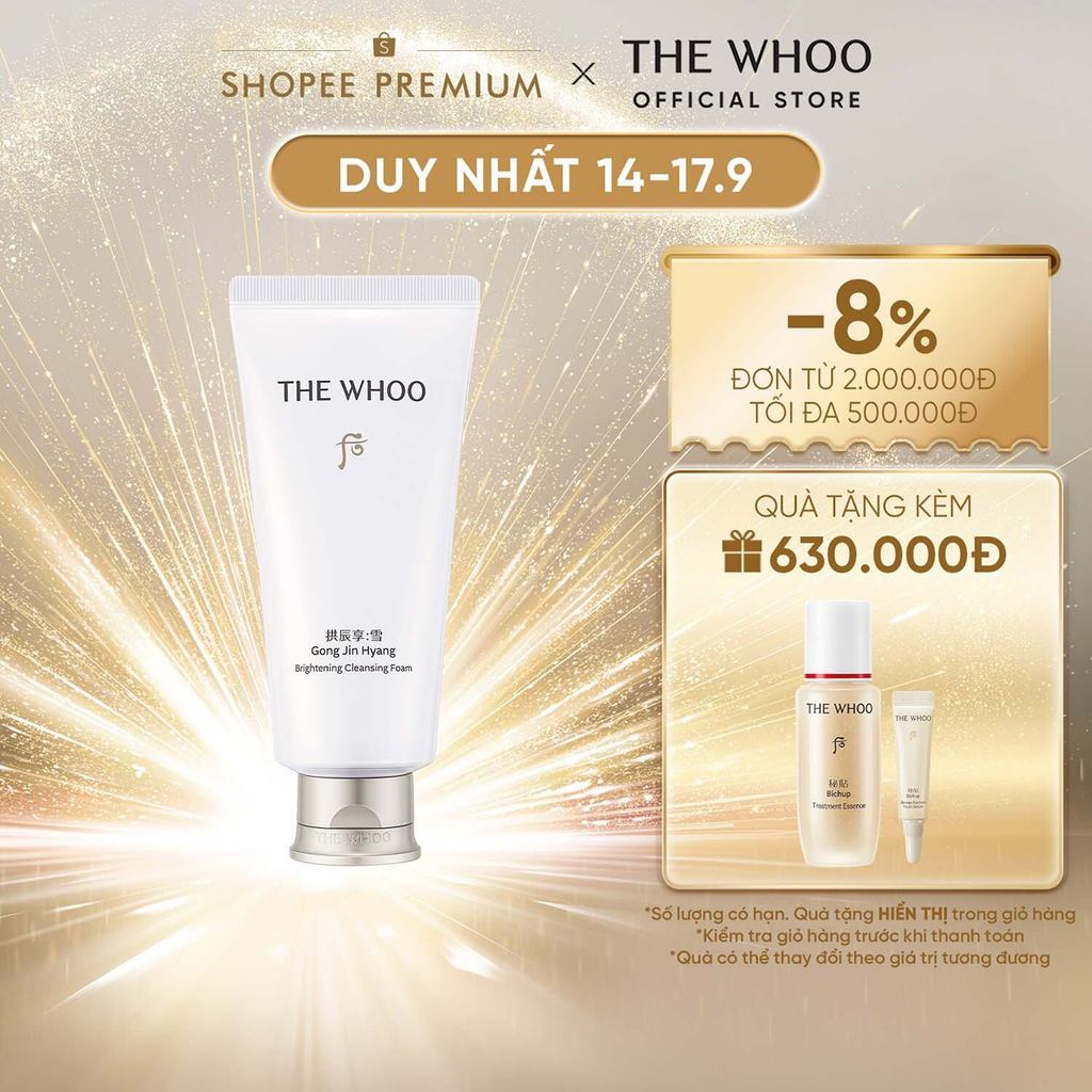 [THE WHOO OFFICIAL] Sữa rửa mặt dưỡng trắng, sạch bụi bẩn dầu nhờn Whoo Gong Jin Hyang Brightening Cleansing Foam 180ml
