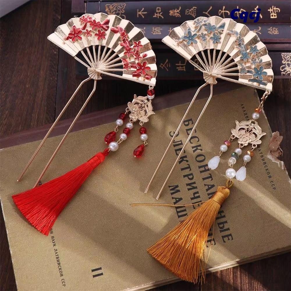 Kẹp tóc tua rua CQCJ, Hình quạt Neo-Trung Quốc Stylish Fringe Kẹp tóc, Hợp kim thanh lịch Accent Fri