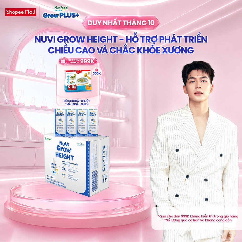 Thùng 24 hộp SBPS Nuvi Grow Height 1+ hỗ trợ phát triển chiều cao hộp 180ml