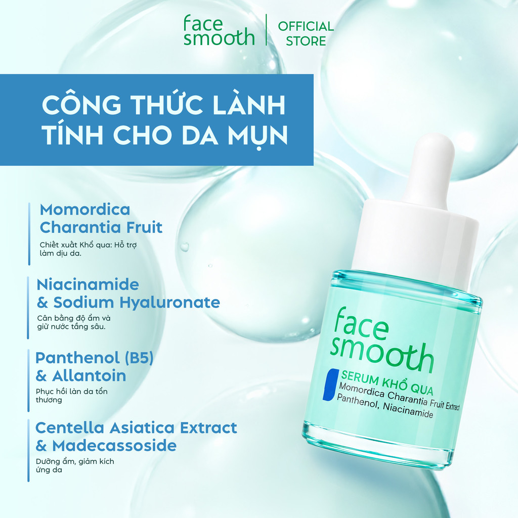 Combo 2 Serum Cho Da Dầu Mụn Facesmooth Khổ Qua 30ml Rau Má Niacinamide - Dưỡng Ẩm, Làm Dịu, Hỗ Trợ Cải Thiện Da Mụn